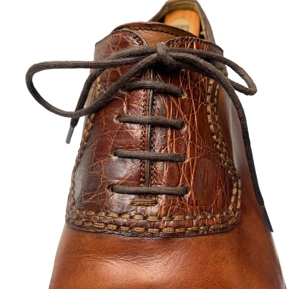 MAGNANNI Brown Calfskin & Crocodile‎ Medallion Toe Dress Brogues main image 8